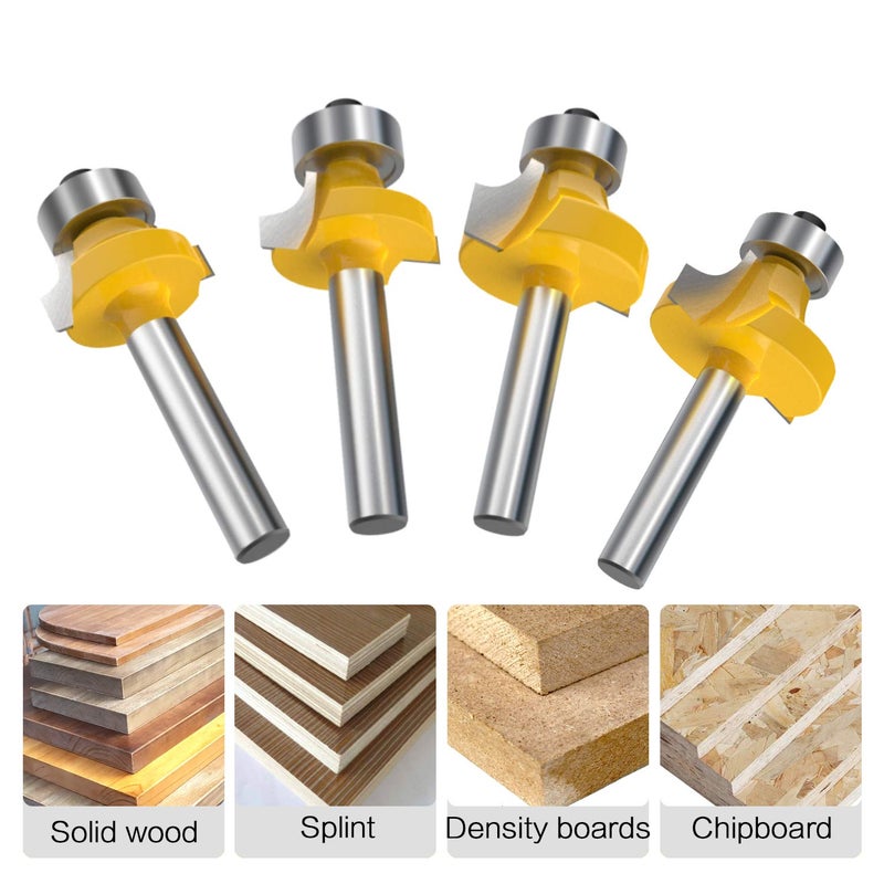 ROOCBIT 1/4 Inch Shank Roundover Edging Router Bit Set Corner Rounding Edge Forming Roundover Beading Router Bit Set (5/16" 3/16" 1/4" 1/8" Radius 4Pcs) by ROOCBIT - Image 2